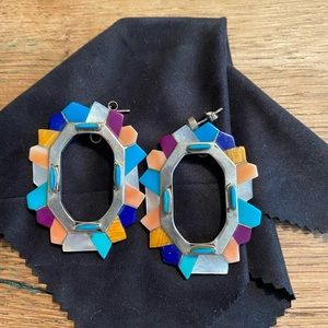 Turquoise, mother of Pearl, spiny oyster and lapis earrings